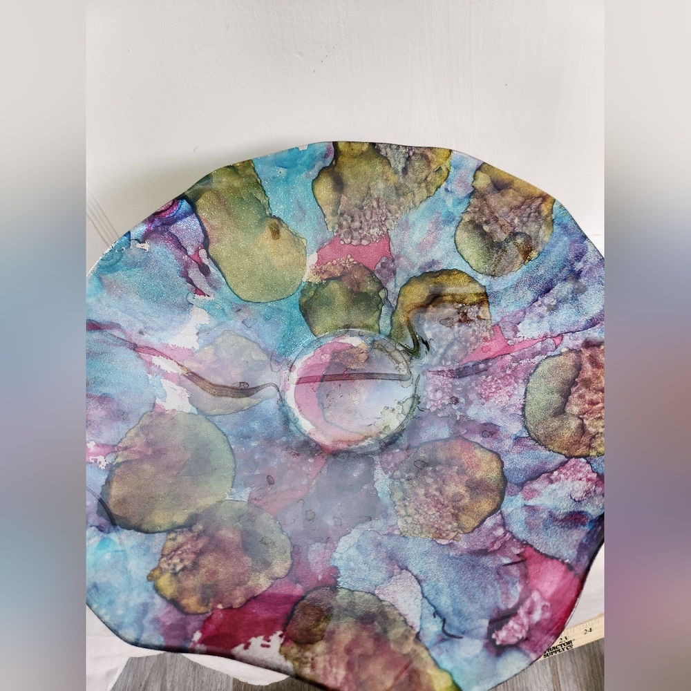 Unique Multicolor Art Centerpiece Bowl – Blue, Red, Green, Gold - Picture 3 of 7